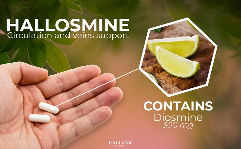 HALLUSA NATURAL HALLOSMINE 300 Mg Diosmin Circulation 60 Capsules Gluten-Free Organic GMO-Free Sugar-Free Supplement for Healthy Circulation & Veins Health Made in USA Dietary