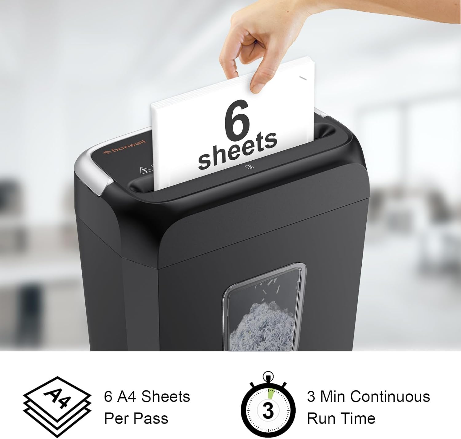 Bonsaii  6-Sheet Crosscut Paper Shredder P-4 High-Security for Home Office with Handle for Document Mail Staple Clip 3.4 Gal Wastebasket Fathersdaygift Mechanical