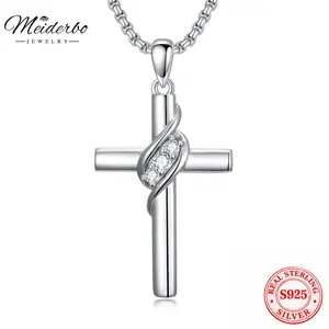 MEIDERBO Jewelry Cross Birthstone Necklace for Women 925 Sterling Silver Cross Pendant Christian Religious Jewelry Birthday Christmas Gifts for Her/Wife/Mom/Girlfriend