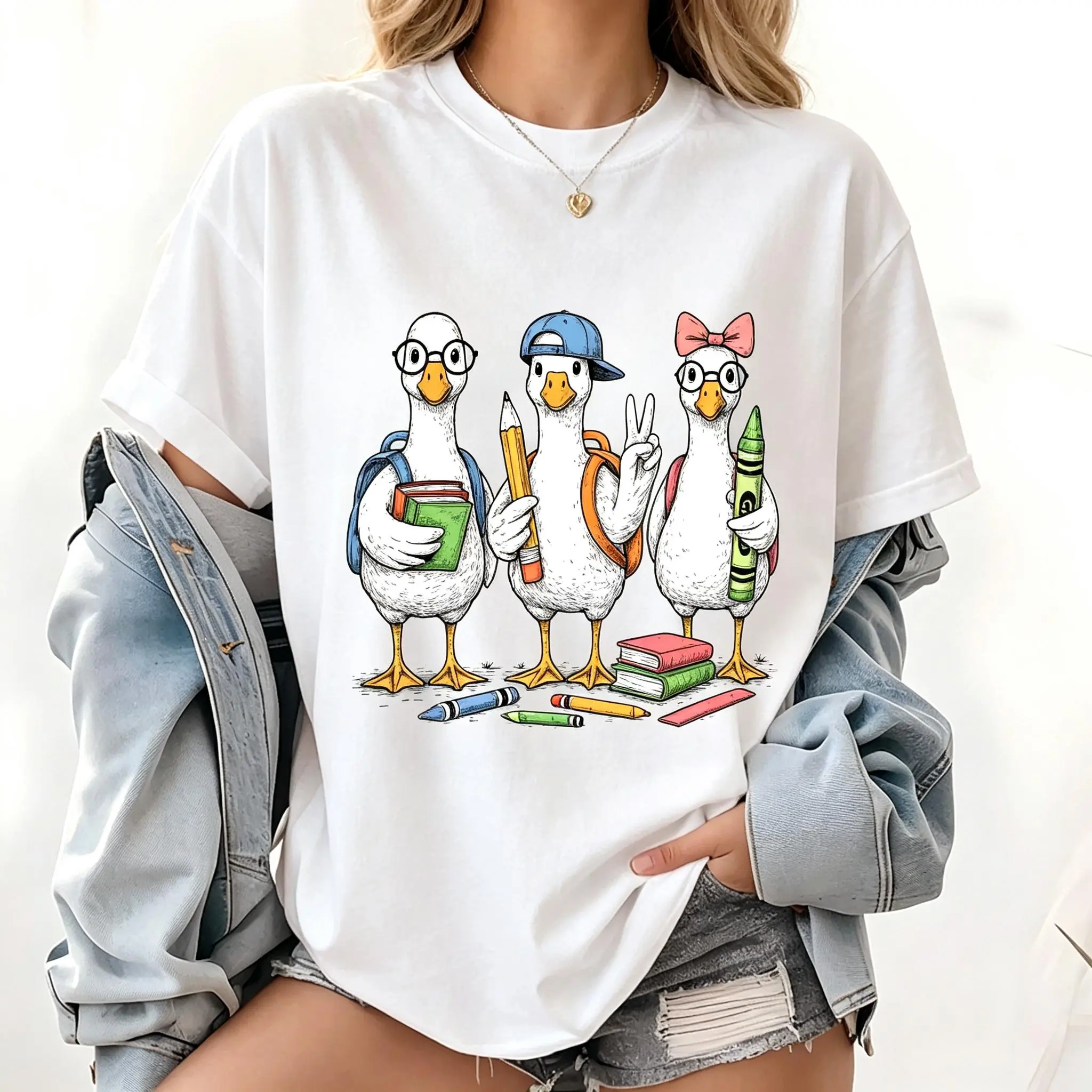Goose Back to School Teacher Shirt, Silly Goose Classroom Graphic Tee, We Back Teacher Shirt, Kindergarten Teacher Gift, Funny First Day of School Outfit,Gift For Women