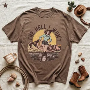 Retro Western The Hell I Won’t T-Shirt, Vintage Cowgirl Graphic Sweatshirt, Retro Rodeo Western Hoodie, Country Western Aesthetic Oversized Tee, Cowboy Cowgirl Outfit Shirt