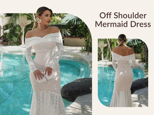 Curvysweet Off Shoulder Mermaid Dress for Women Elegant Lace Design High Stretch Fabric Fitted Shaping Perfect for Weddings Parties and Formal Occasions Summer Style