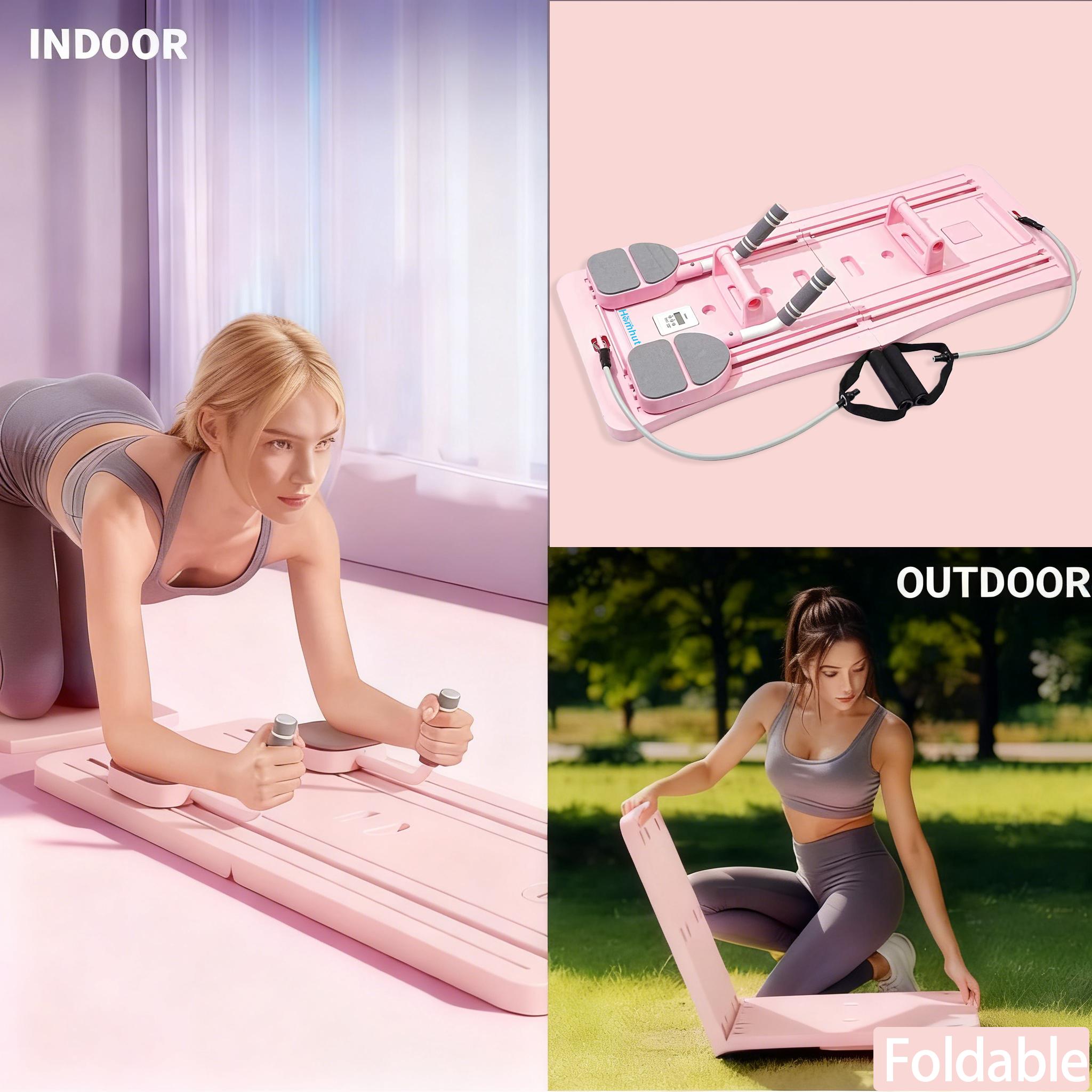 Foldable Pilates Reformer Board, 4 in 1 Multi-Functional Pilates Sliding Board for Full Body Home Fitness Training