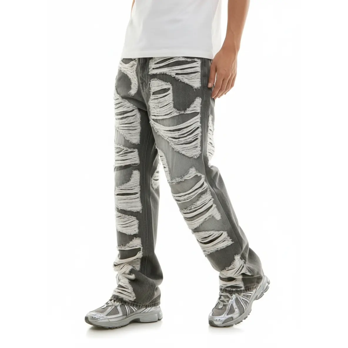 Iron Ash Distressed "Spider-Web" Heavy Shredded Baggy Jeans