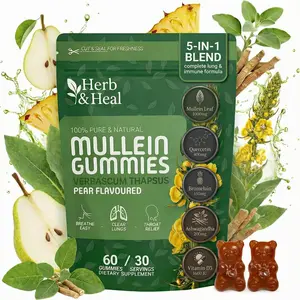 (5-in-1) Mullein Gummies for Lungs Cleanse & Detox | Organic Mullein Leaf Gummies for Lung Health, Heavy Smokers Breathing Support | Ashwagandha, Vitamin D3, Quercetin & Bromelain – Pack of 60