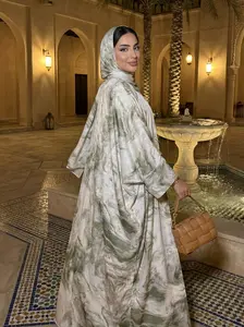 CL68-1 ink print cardigan, hijab set, polyester bat sleeves, fashion design, party, vacation, outerwear,Fashionweek Casual Robe