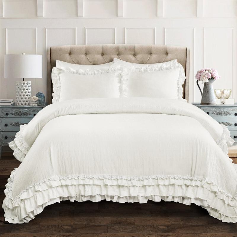 Lush Decor Ella Ruffle Lace 2 Or 3 Piece Comforter Set - Soft Luxury Quilt & Matching Pillow Shams - TWIN-XL, Full/Queen & King Sizes