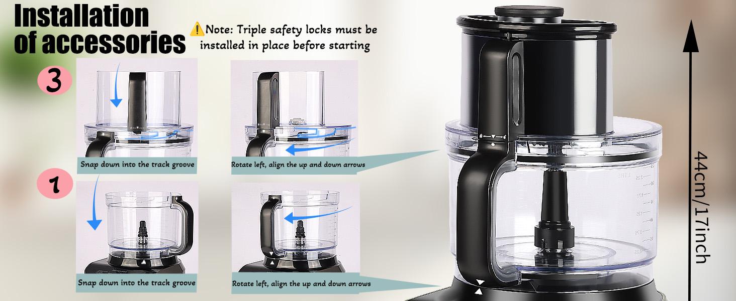 14 Cup Large Food Processor, XL Bowl, Large Chute for Blending, Mixing, Shredding, and Slicing, Meat and Vegetable Chopping, Doughing, All in One for kitchen,4 Speeds, 600W