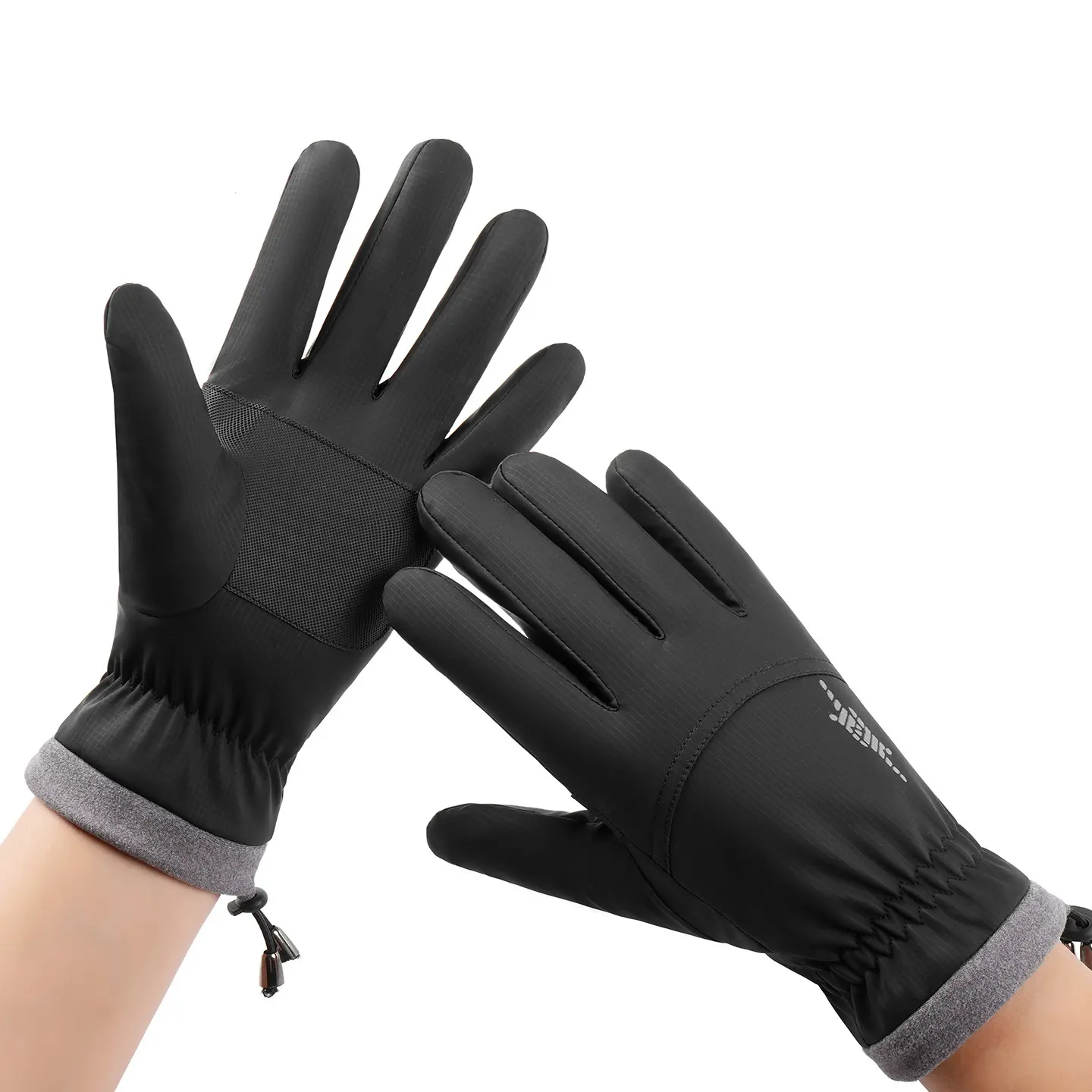 Touch Screen Winter Gloves, Waterproof Fleece Lined Drawstring Cuff Outdoor Cycling Gloves