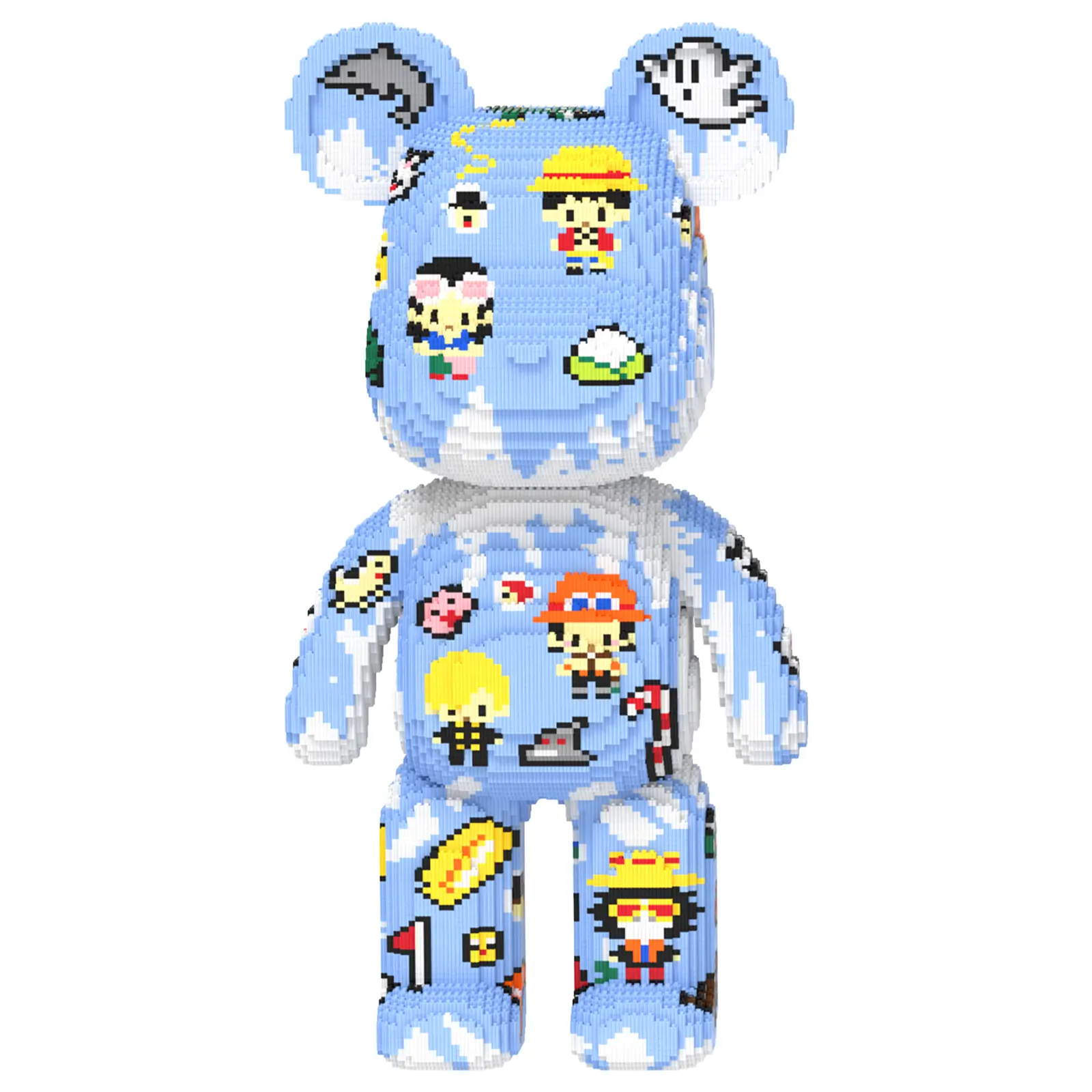 30964PCS Blue Comic Bear Micro Building Blocks Set, Large DIY Model Kit, Creative Building Challenge Gift