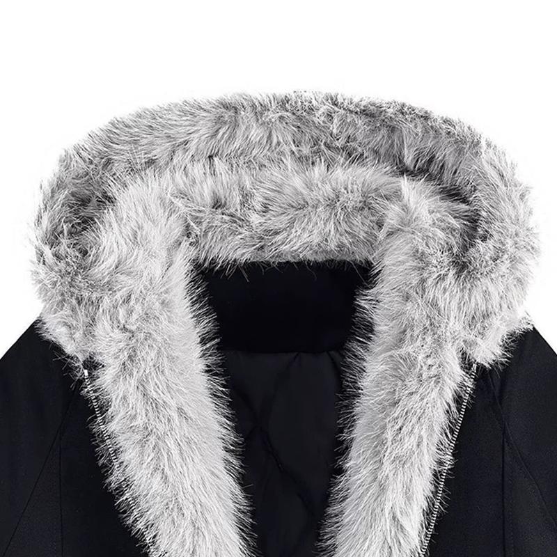 Men's Hooded Faux Fur Collar Jacket Winter Fashion Loose Thick Warm Coat Long Sleeve Menswear parker  coat   Casual Stylish