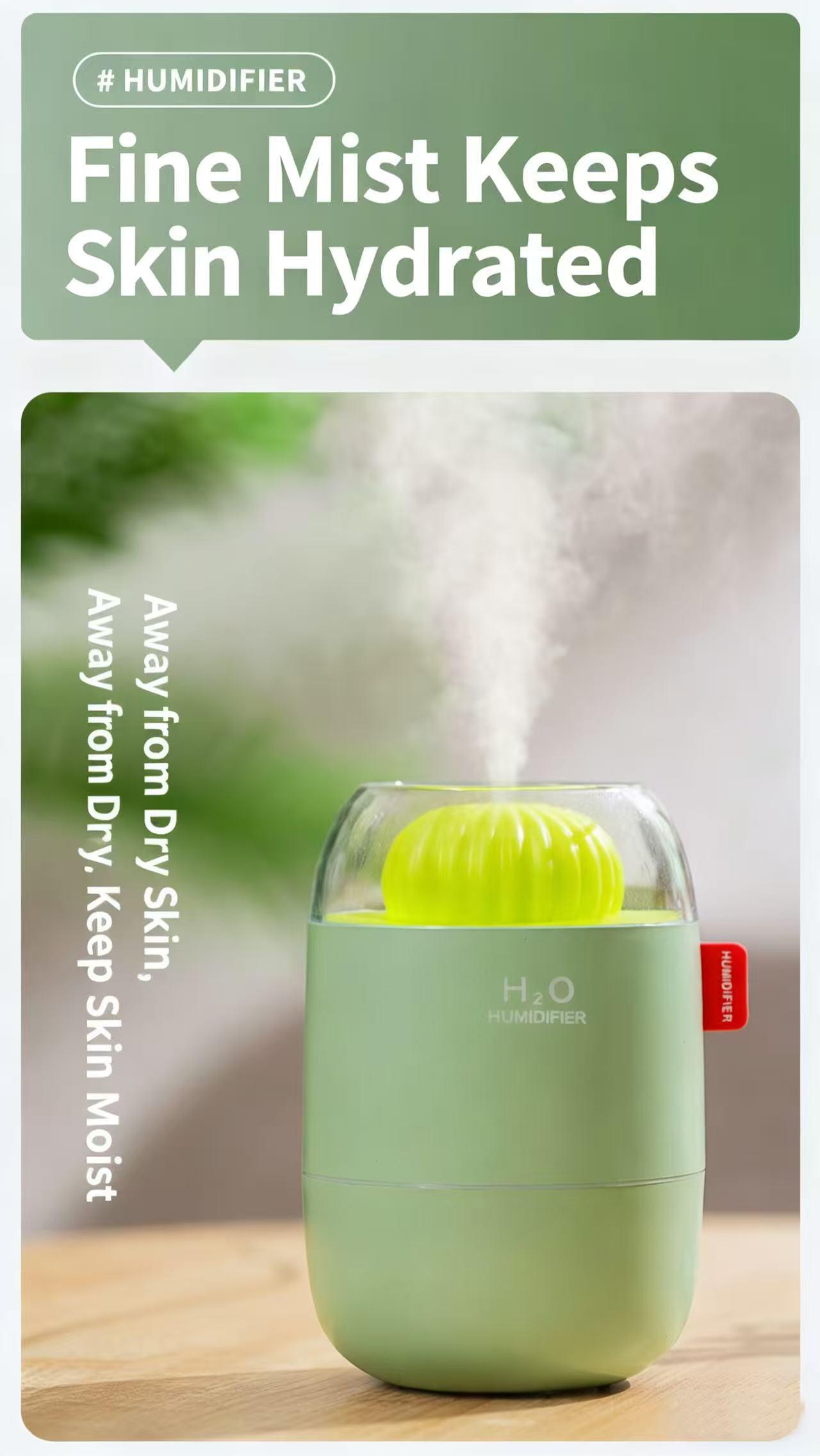 Cactus Mini Humidifier - Small USB Personal Humidifier for Bedside, Desk, Office, and Car | Quiet 360° Mist, Auto Shut-Off, Night Light, Perfect for Dry Air, Sleep, and Plants