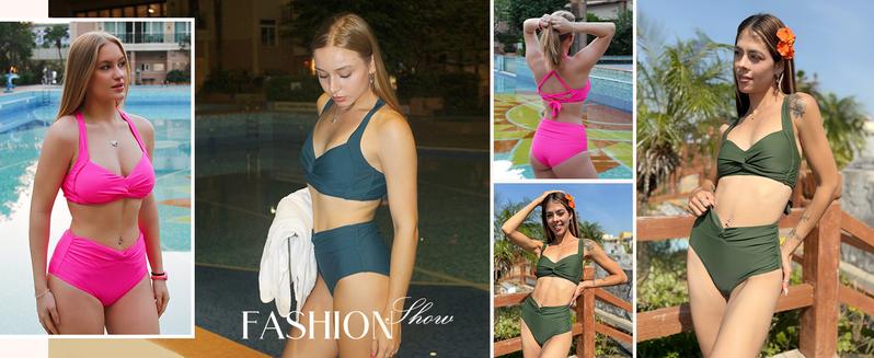 Hanna Nikole Women's Bikini Suit High Cut 2 Piece Swimsuit Gathered Modest Swimsuit Knotted Font Cross Cross