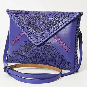 American Darling Hand-Tooled Genuine Leather Western Envelope Bag Floral Carved Crossbody