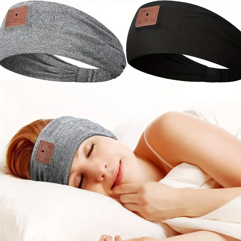 Wireless Sleep Headband with HD Stereo BT Speakers, Soft Polyester Blend, Grey-Black Solid Color, Ideal for Side Sleepers, Yoga & Pilates Equipment, All-Season Use