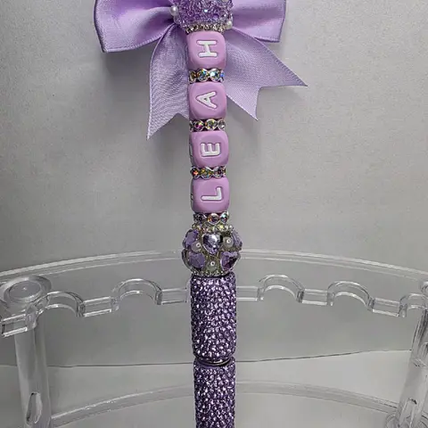 Premium Pen with Customizable Name Beads and Sparkling Purple Design for Personalized Writing