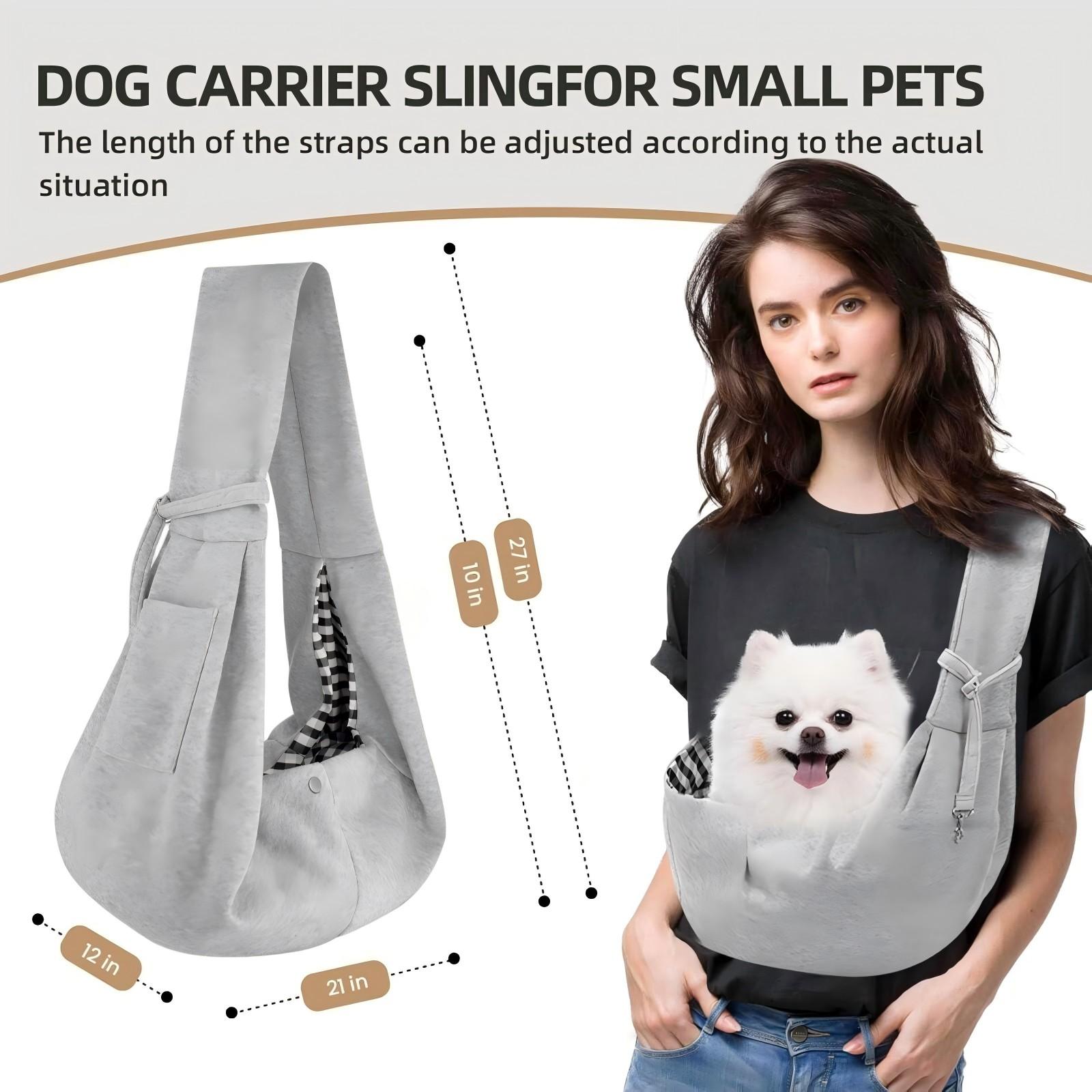Hands-Free Pet Carrier for Small & Medium Dogs/Cats – Soft Cotton Sling with Padded Strap, Lightweight and Comfortable for Travel, Walking, and Shopping (Up to 15 lbs)