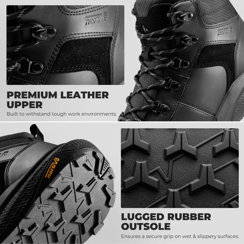 【Fall Deals】NORTIV 8 Men's Nano Composite Toe Work Boots, Closed-Laced Round Toe Footwear with Leather Upper, TPU & Rubber Laces, Anti-Fatigue Lightweight Slip-Resistant Breathable ASTM F2412-24 DriftShield-Nano All-Season Safety Shoes for Warehouse Worke