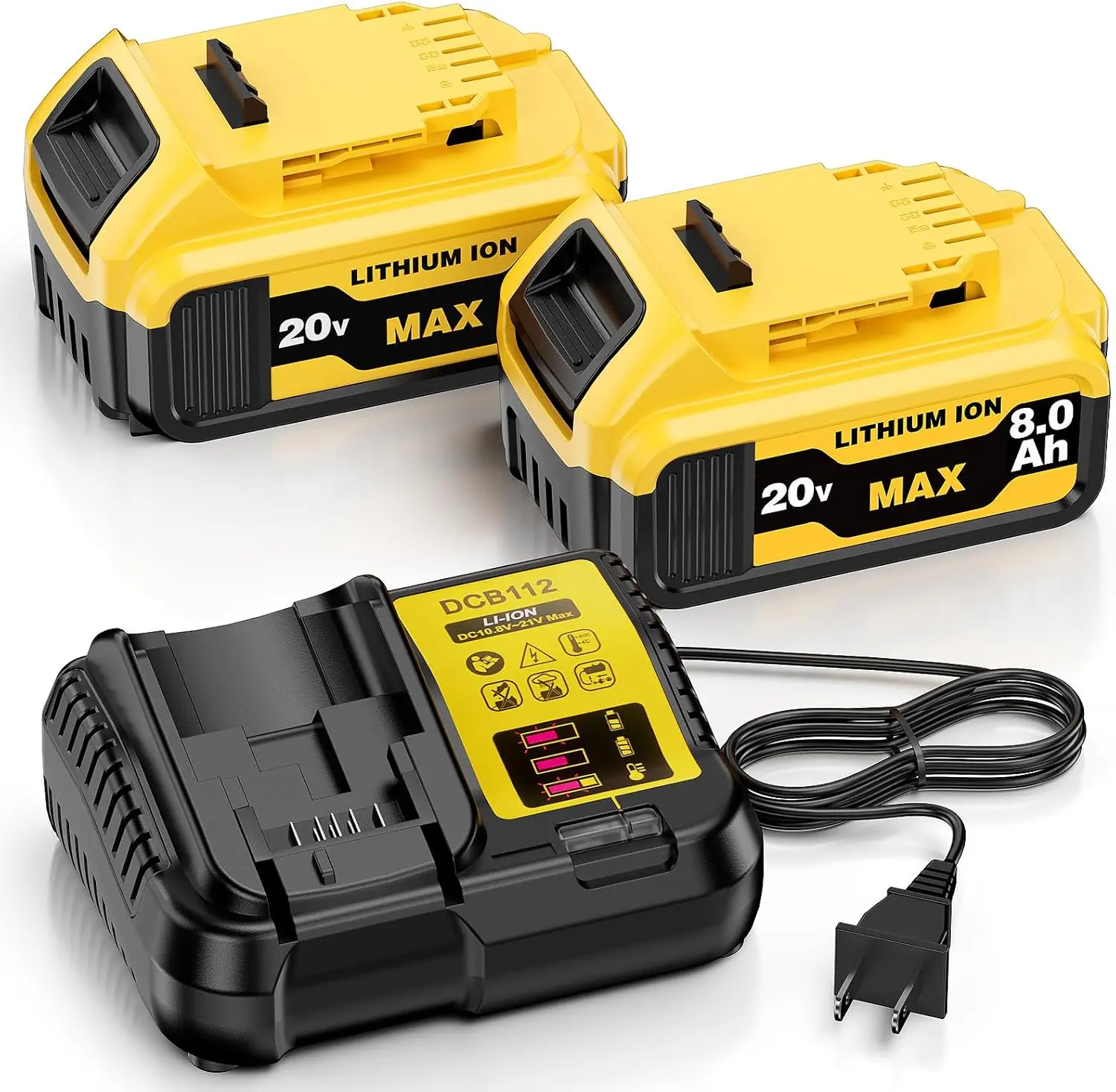 8000mAh DCB206 Replacement for Dewalt 20v Max Battery and Charger Lithium Compatible with 20 Volt Battery Compatible with DCB205 DCB201 DCB203