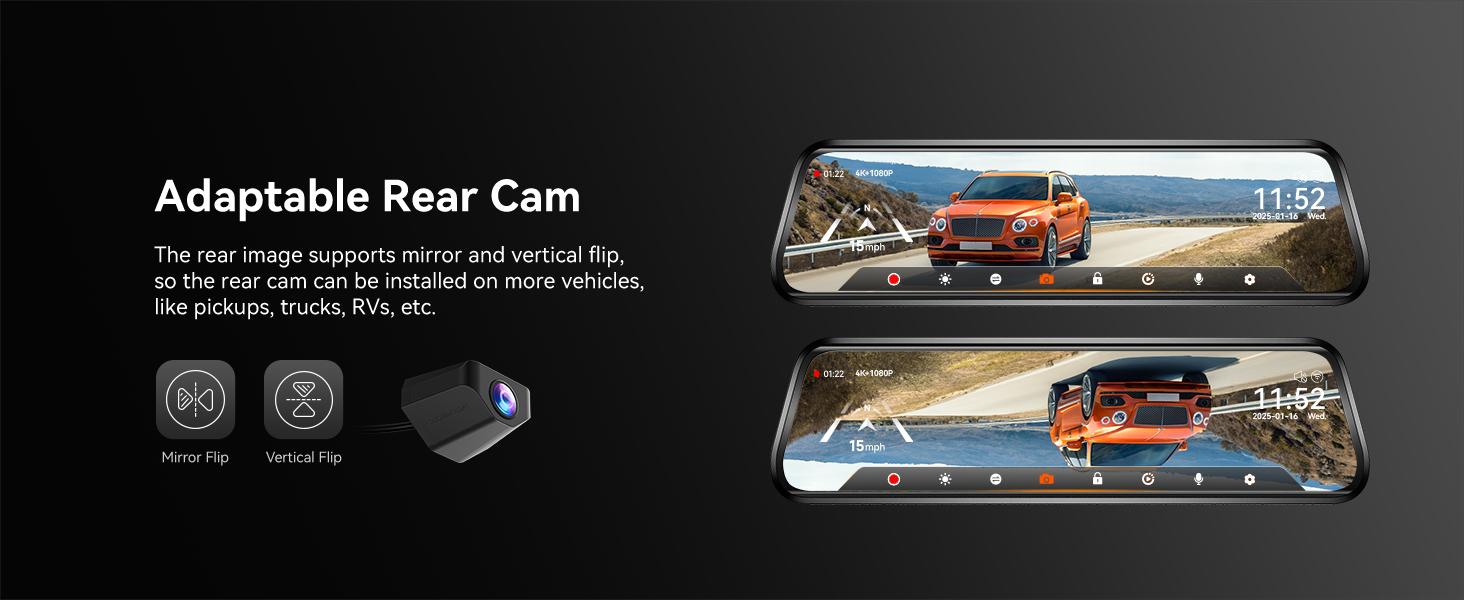 WOLFBOX G930 10'' Rear View Mirror Camera with 5.8GHz WiFi 4K UHD Dash Cam Front & Rear with WDR Touch Screen Backup Camera Parking Monitor Reverse Assist Includes 64GB Card GPS Automotive Dashcam TikTokShopHolidayHaul