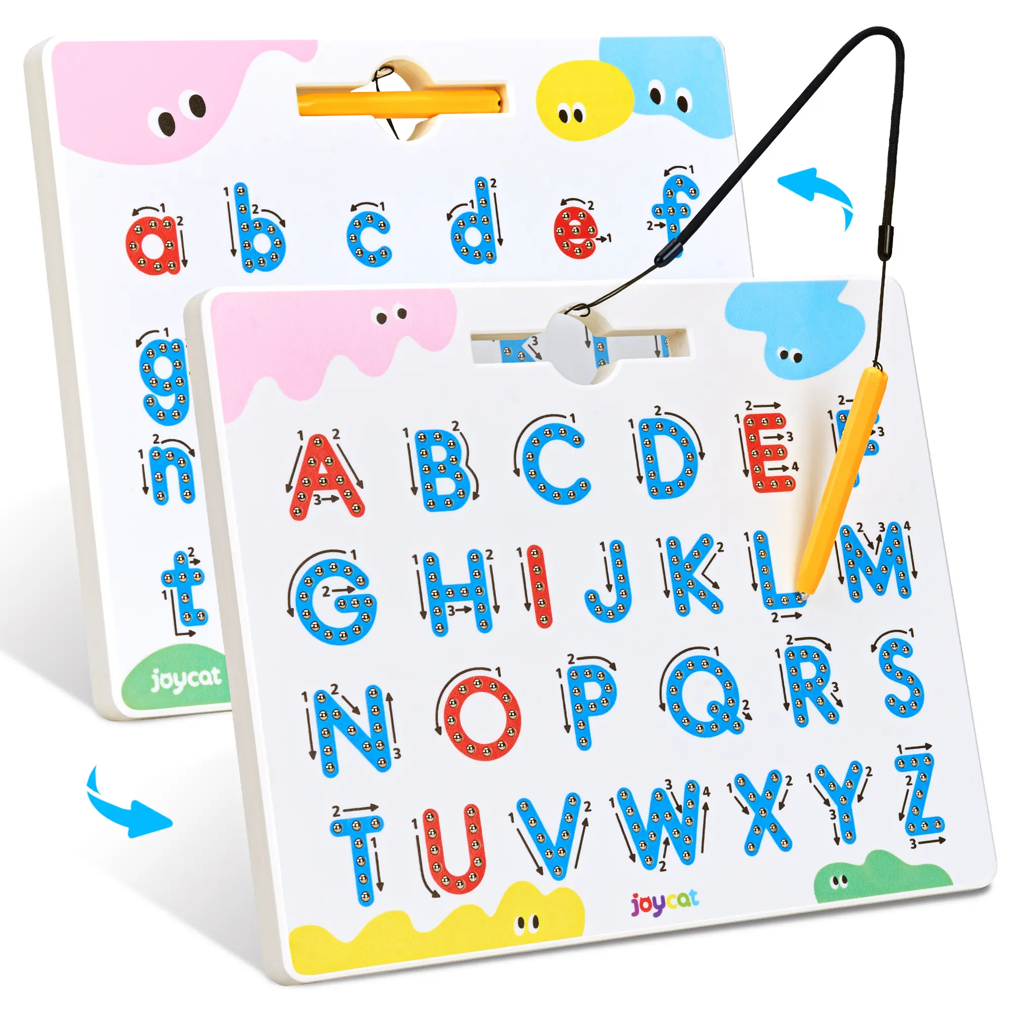 JoyCat Magnetic Letter Tracing Board, 2-in-1 Double-Sided ABC Magnets for Kids Ages 3-5, Uppercase & Lowercase Letter Writing Practice - Preschool Learning Toys, Road Trip Car Activities for Toddlers, Learning Education Toys,back to school