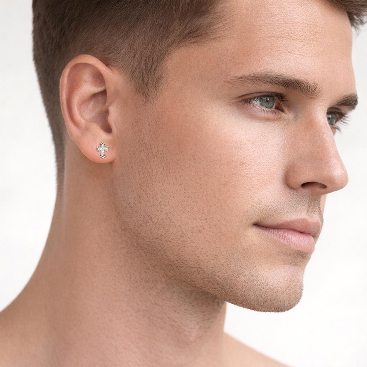 Delzzad Gothic Sparkle Cross Stud Earrings VVS Synthetic Moissanite Earrings S925 Studs Moissanite Earrings Jewelry Unisex Hip Hop Earrings Perfect Birthday Engagement Anniversary Mother’s Day Christmas Valentine's Day Gifts