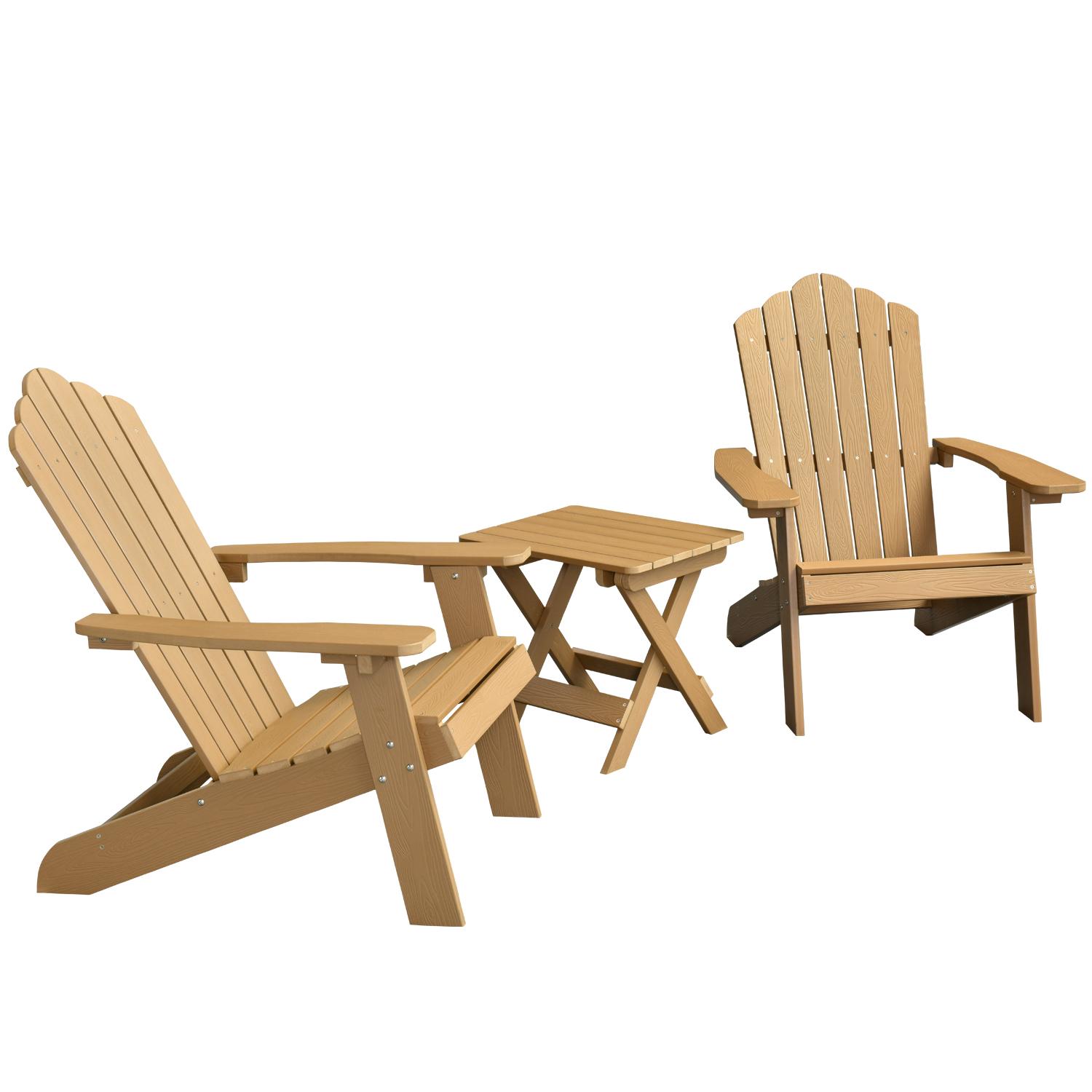 ALLWEX Outdoor Adirondack Chair & Side Table Set, HDPE Weather-Resistant High-Back Armchair, Folding Table with Wood Grain Finish for Garden, Deck