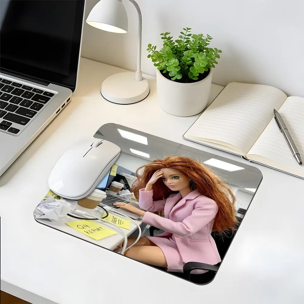 Stressed Overworked Office Doll Small Square Mouse Pad, Stitched Lockedge Rubber Anti-Slip Protective Desk Mat, Ideal for Busy Professionals, Gamers & Home Office Decor, Non Slip Mousepad
