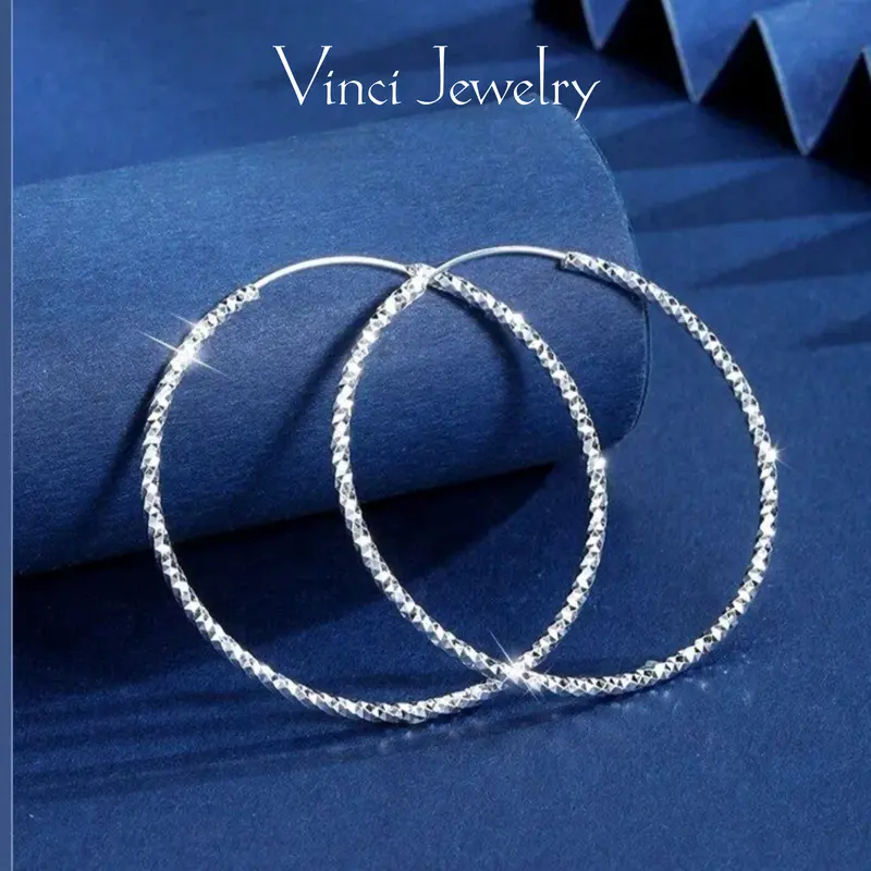 925 Sterling Silver Stylish Large Hoop Earrings, Classic 45mm Diameter Earrings, Elegant Hypoallergenic Sterling Silver Earrings for Women, Diamond-Cut Silver Hoop Earrings for Girls, Perfect for Casual and Daily Wear, Birthday Party
