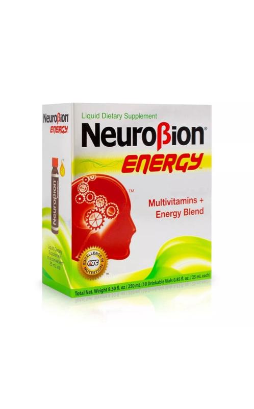 Neuro Energy Liquid Dietary Supplement 10 Viales with Amino Acids B Complex Vitamins Zinc & Chromium for Brain Health 8.5 oz - Fitness