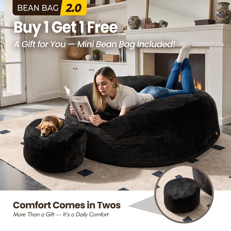 【Jumpstart Sale】Ovios Large 59" W Bean Bag Chair with Ottoman for Adults, Comfy Boneless Round Couch with Foam Filling and Plush Cover, O Shaped Fluffy Sofa Bed for Bedroom College Dorm