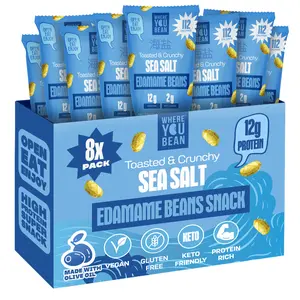 Where You Bean Sea Salt Crunchy Roasted Edamame Beans – 12g Protein, Low Carb, Keto Friendly Vegan Snack & High Fiber - Made with Olive Oil (8-Pack)