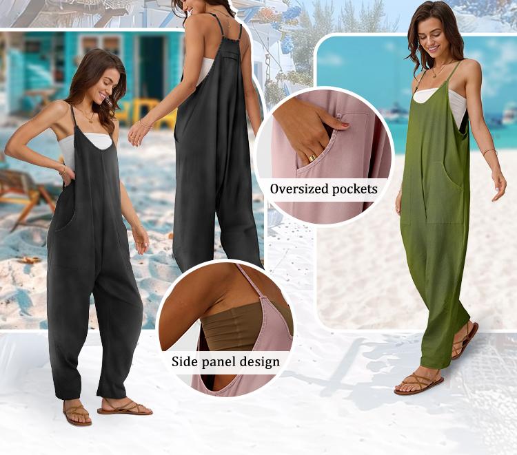 AUTOMET Fade Craft Loose Jumpsuits-Acid Wash Women’s V Neck Sleeveless One Piece Loose Fit overalls Spaghetti Strap Harem Long Pants with Pockets SpringStatements