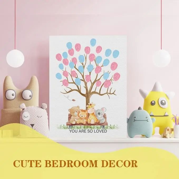 Cute Animals Baby Shower Fingerprint Tree, Funny Guest Book Party Game for Baby Shower, Baby Shower Party GuestBook Ideas, Gender Reveal Keepsake, Special Meaningful Canvas Decoration