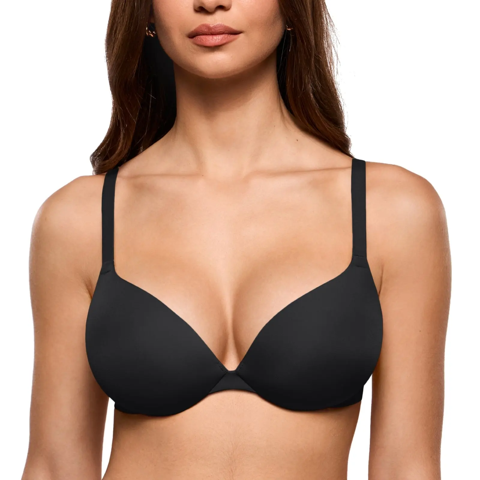 INLYRIC Women's Teardrop Push Up Bra Padded Supportive Underwire Add 1 Cup Seamless Tshirt Sexy Lift Up Plunge Bras Fit Foam Elastic Smooth