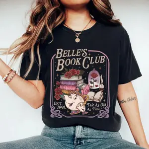 Belle's Book Club T-Shirt, Tale As Old As Time Belle’s Book Cafe Tee, Belle Princess Book Tee, Book Lover Gift Crewneck Tshirt