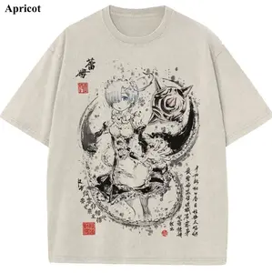 Rem Vintage Wash Tee, ReZero T-shirt, Anime Graphic Tees, Unisex Shirt, Anime Gift For Fan, Gym Workout Shirt, Menswear Womenswear Crew Neck Oversize Fit Heavy Cotton