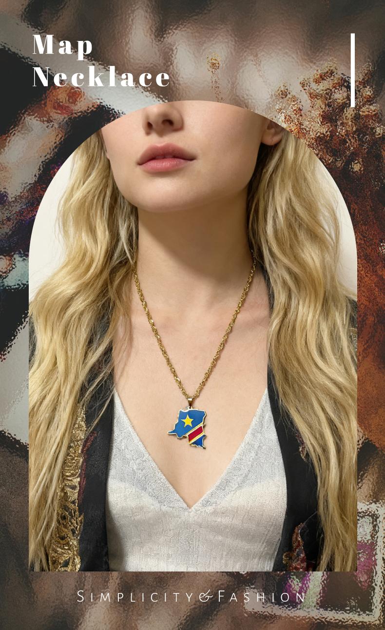 GGIRL Fashion World Map Pendant Necklace 18K Gold Plated National Flag Design for Men Women Neutral Gift Travel Enthusiast Modern Versatile Streetwear Statement Jewelry，Fashion Jewelry Gift for Holiday Haul Christmas Birthdays Anniversaries