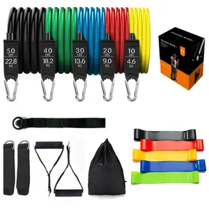 Latex Pull Rope Exercises Resistance Bands Stretch Training Yoga Band 11-Piece Set with Handles Ankle Straps Door Anchor for Fitness Equipment