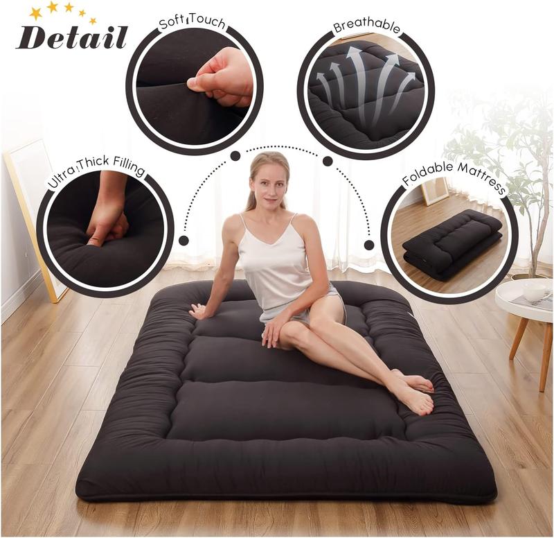 Foldable Floor Mattress with Washable Cover, Roll Up Futon Mattress & Portable Storage Bag for Guest Bed, Camping, Dorm