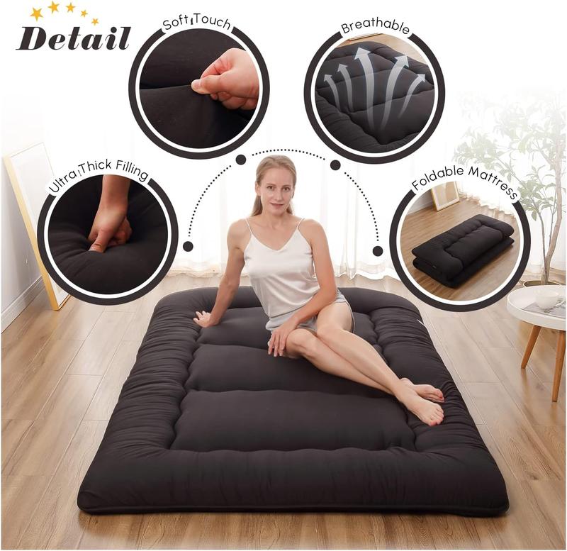 Foldable Floor Mattress with Washable Cover, Roll Up Futon Mattress & Portable Storage Bag for Guest Bed, Camping, Dorm