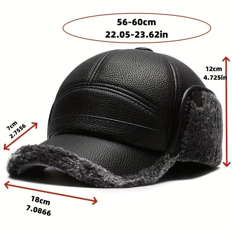 Men's Winter Cap With Plush Earmuffs Faux Leather Earflap Duckbill Hat For Elderly Windproof Waterproof Warm Cold Weather Headwear One Size Fits Most
