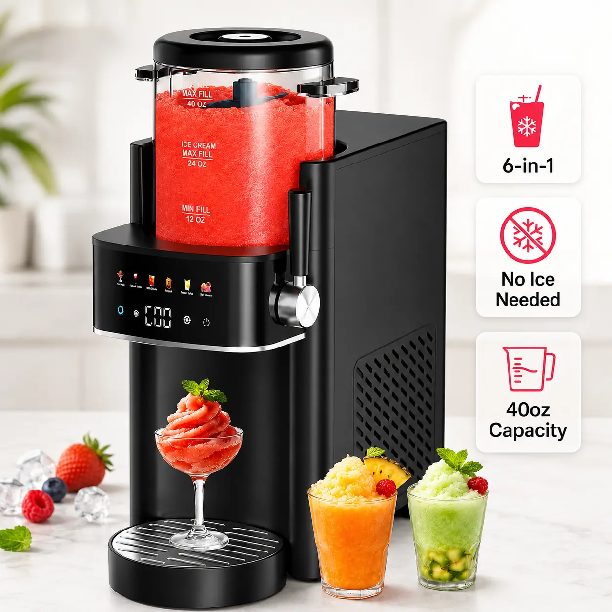 [2026 Upgraded] S1 Slushie Machine for Home - 40oz Countertop Kitchen Appliances, No Ice Needed Frozen Drink Maker with 6 Smart Adjustable Settings, Cleaning Brush for Family Use, Margaritas, Summer Parties, Frozen Drinks