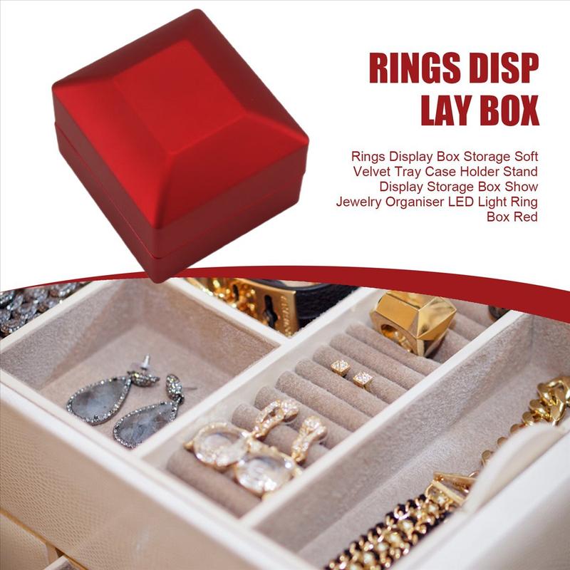 Rings Display Box Storage Soft Velvet Tray Case Holder Stand Display Storage Box Show Jewelry Organiser LED Light Ring Box Red