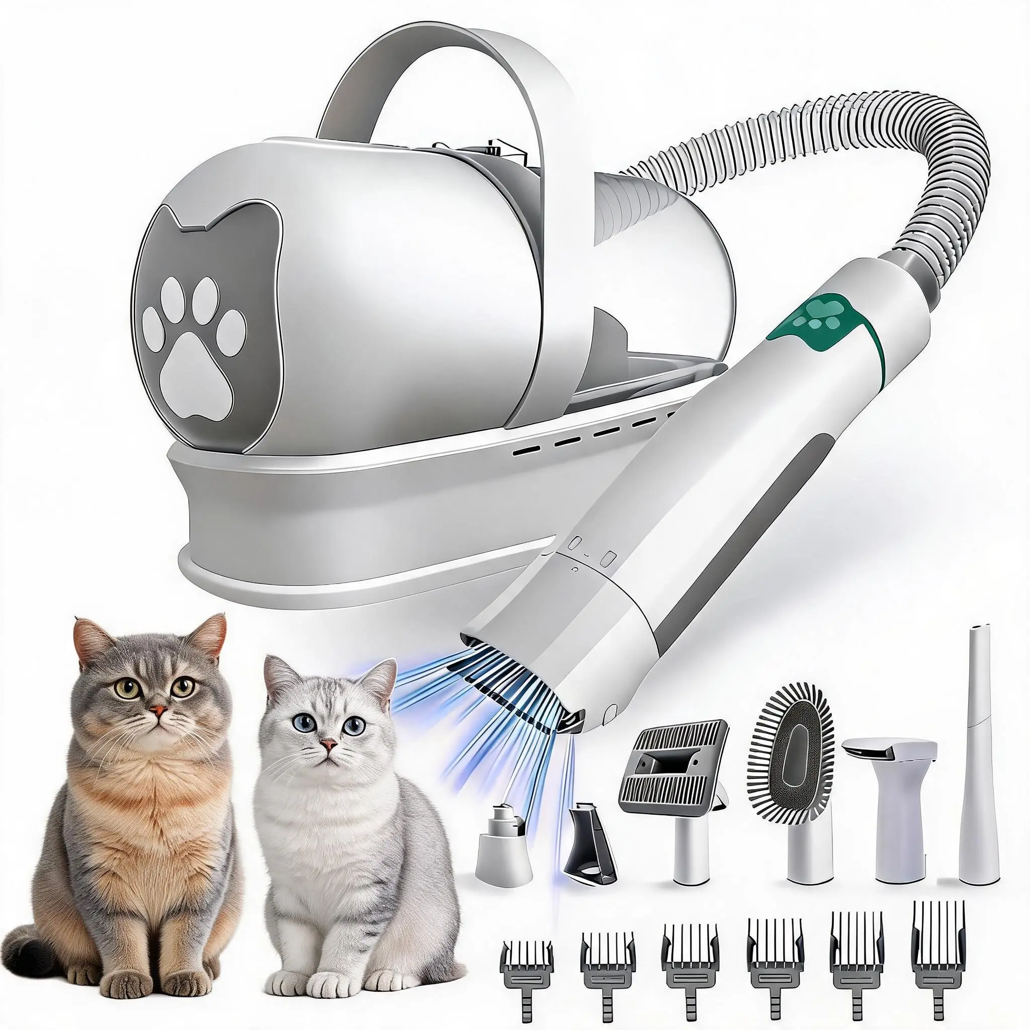 Heavy-Duty 7-in-1 Pet Grooming Vacuum System with Clipper & Nail Care Tools - Anti-Shedding Hair Suction Collector for Dogs & Cats
