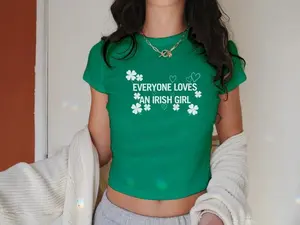 Everyone Loves An Irish Girl St Patrick's Day Baby Tee, Y2K St Paddys Crop Top, Cute Lucky Irish Girl Shirt, Saint Pattys Parade Party Top