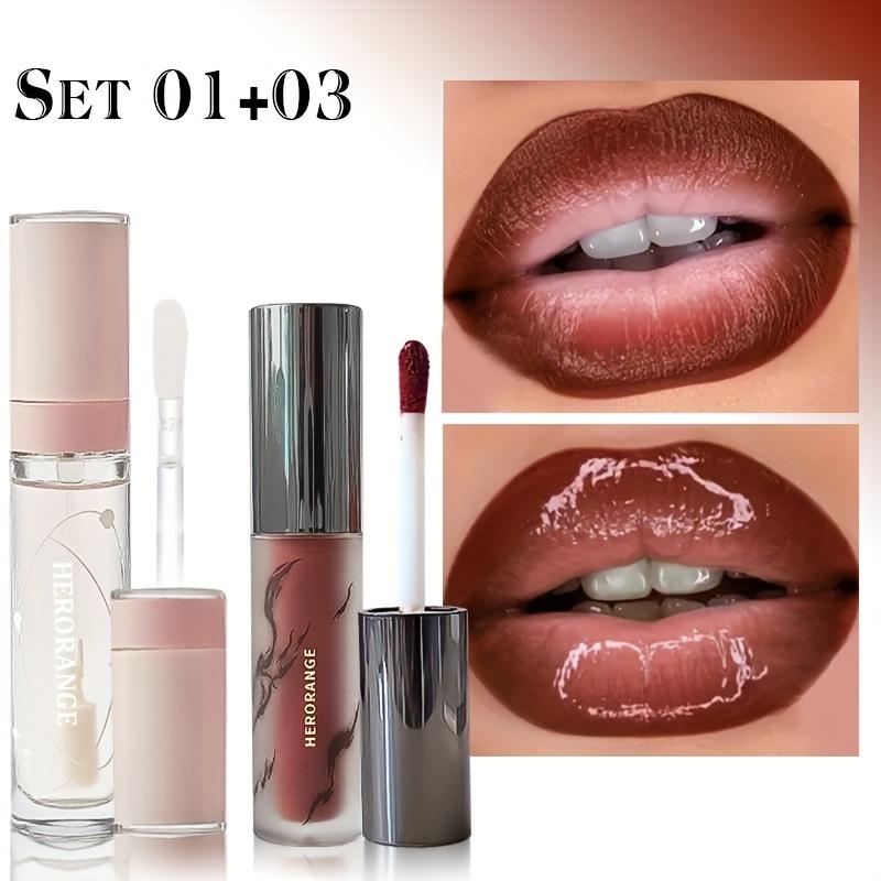 HERORANGE 2-in-1 Lip Set Velvet Matte Lipstick & Nourishing Lip Oil Transfer-Proof Color Hydrating Plump Universal Shades for All Skin Tones Perfect Party Stage & Holiday Gift Cosmetic Hydrate Moisture Glossy Makeup Lipgloss！