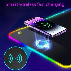XXL Gaming Mousepad with Magnetic Wireless Charging RGB Black Waterproof Desk Pad for Office Home Gaming with Cheat Sheet