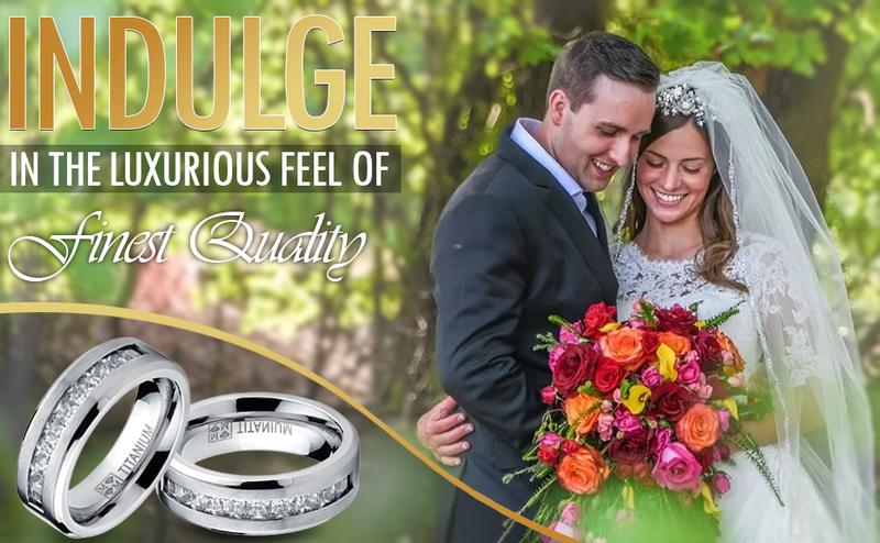 Titanium 1Ct. Men's Wedding Band Engagement Ring with 9 large Princess Cut Cubic Zirconia