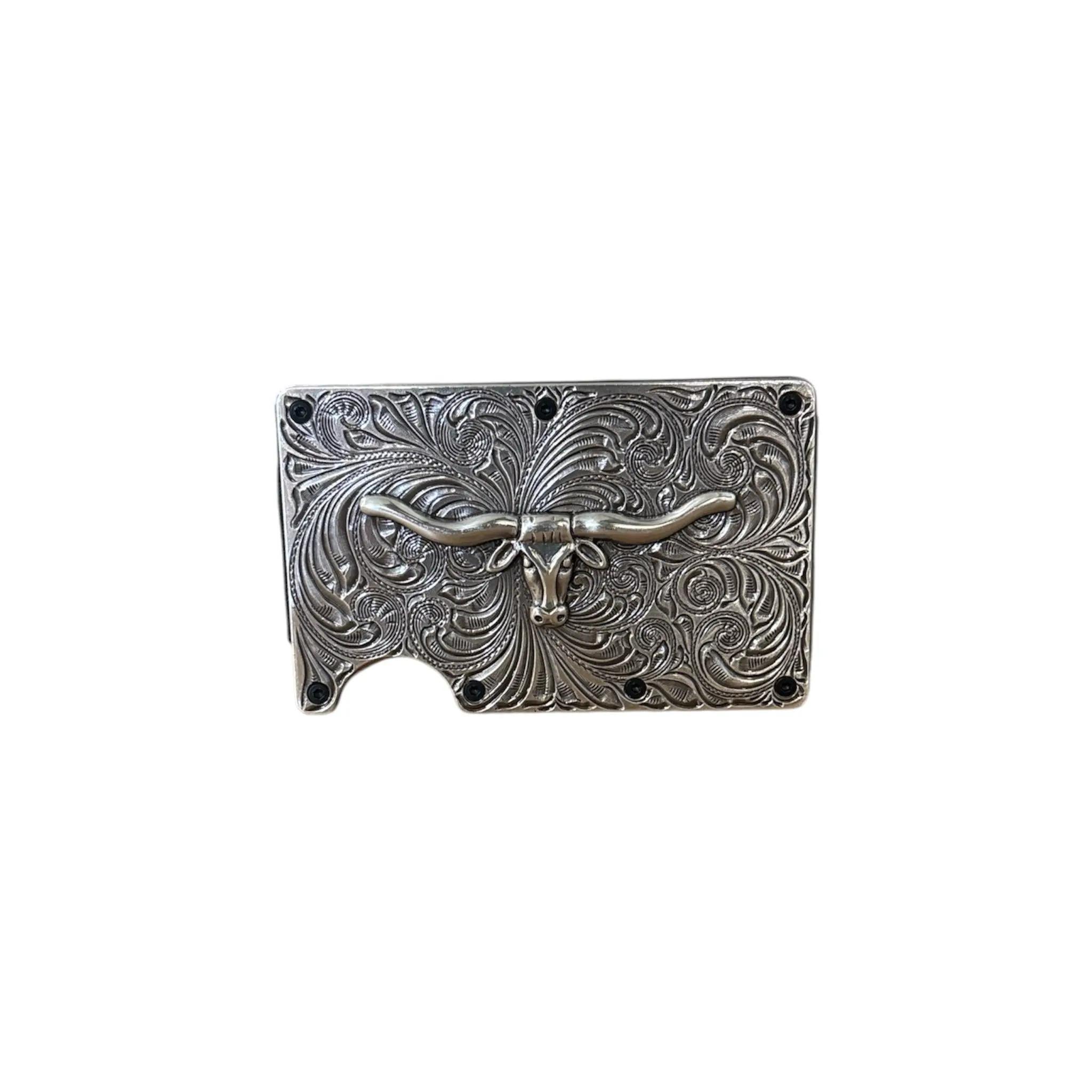 Men's 3D Longhorn Skull Metal Utility Wallet, Western-Themed Men's Wallet by 3D Belt Company, Western-Themed Men's Wallets